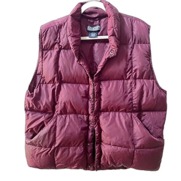 Lands End Burgundy Red Puffer Vest Mens Sz Large Goosedown Insulated Winter - Picture 1 of 11